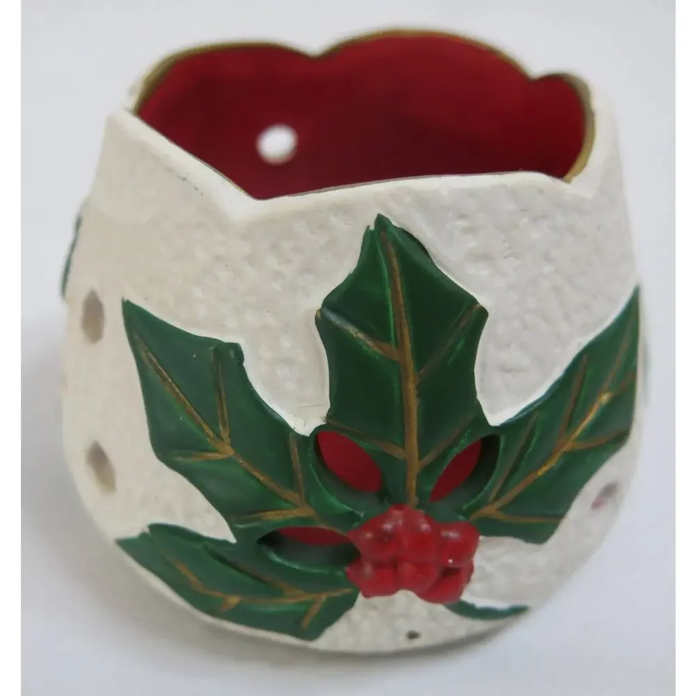 CHRISTMAS 2 Holiday Candle Holders Snowman Holly Berry Votive Winter Candles